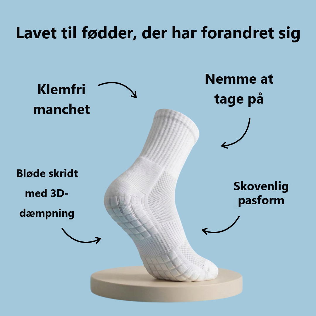 PadSocks dæmpet strømpe med klemmefri manchet, nem at tage på, skovenlig pasform og bløde 3D-dæmpere