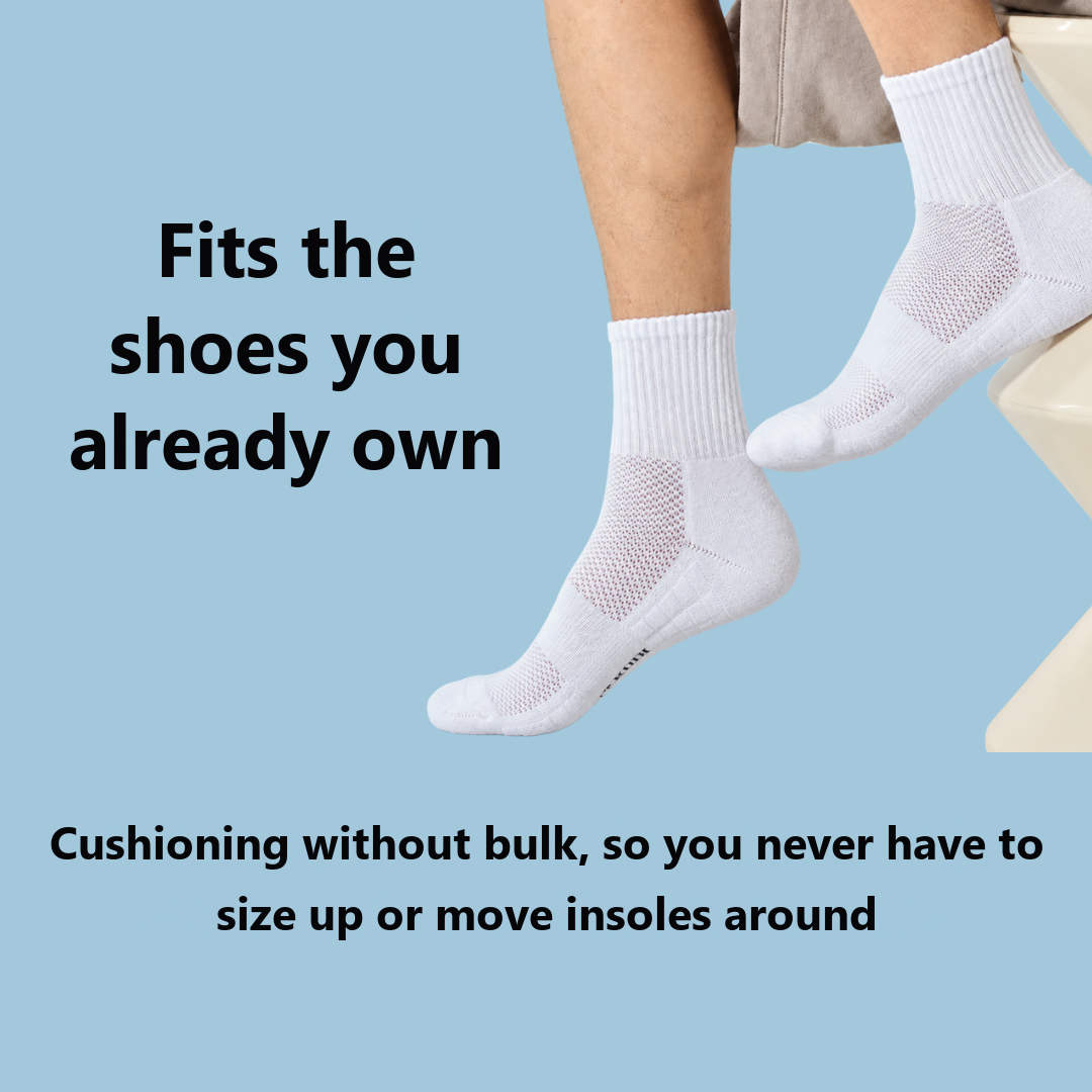 PadSocks fit the shoes you already own, cushioning without bulk