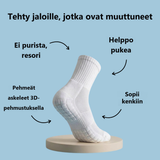PadSocks-pehmustettu sukka, jossa puristamaton resori, helppo vetää jalkaan, kenkiin sopiva istuvuus ja pehmeät 3D-pehmusteet