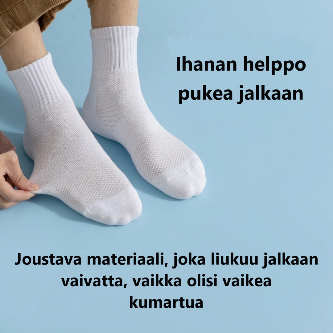 PadSocksin joustava materiaali, joka liukuu helposti jalkaan
